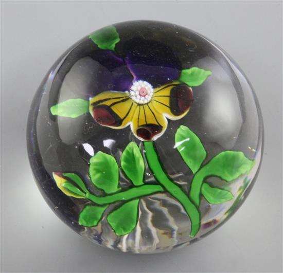 A Baccarat magnum pansy glass paperweight, 19th century, diameter 8cm